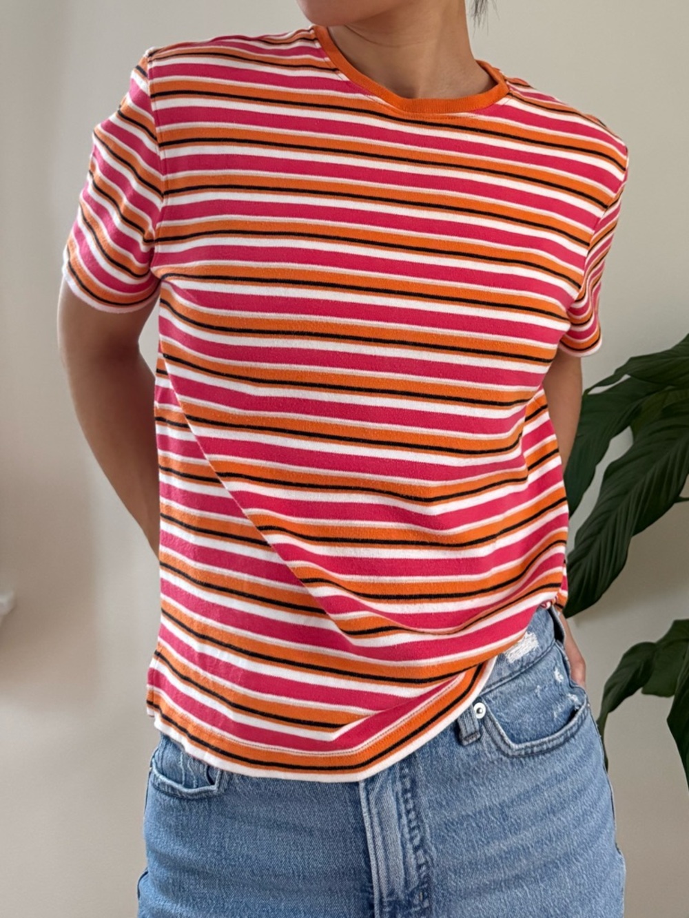 Vintage Karen Scott 100% Cotton Retro Preppy Multicolor Stripe TShirt Size Small
